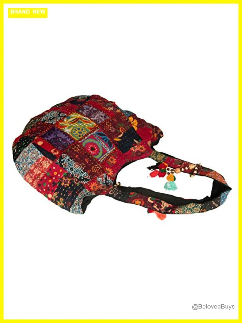 Large Handmade Patchwork Tote Shoulder Bag with Embroidery Tassels